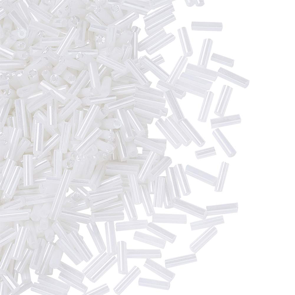 Pandahall About 1111pcs/50g Glass Bugle Seed Beads Sets 6x1.8mm Tube Loose Spacer Beads for DIY Jewelry Craft Making(White)