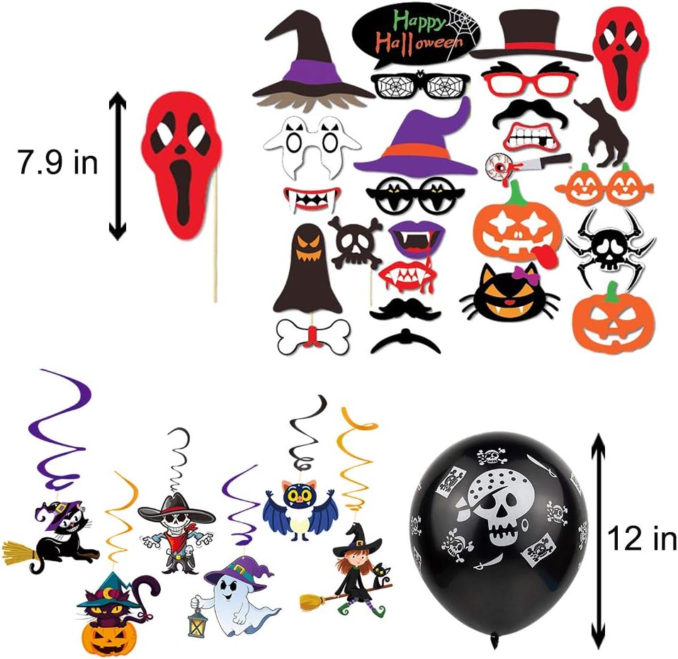 Halloween Party Decoration Supplies, Happy Halloween Banner, Halloween Hanging Swirls, Latex Balloons,Photo Props, Halloween Theme Party Supplies for Halloween Decor: Toys & Games
