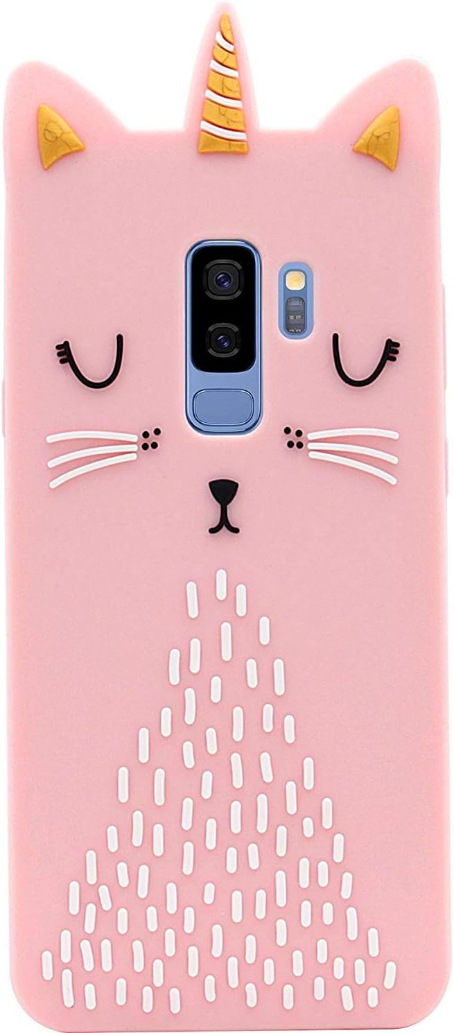 Funermei Cat Unicorn Case for Samsung Galaxy S9 Plus,Silicone 3D Cartoon Design Animal Pink Cover,Kids Girls Teens Cool Cute Cases,Kawaii Soft Rubber Unique Character Fun Protector for Samsung S9Plus