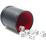 RERIVER Felt Lined PU Leather Dice Cup Set with 6 Dot Dices (Black, Pack of 1)