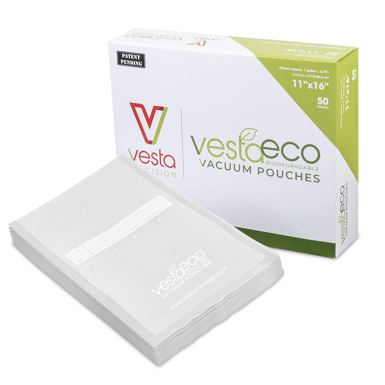 VestaEco Biodegradable Vacuum Sealer Bags | 11x16 Inch Gallon 50 count | OK Compost | Certificates a