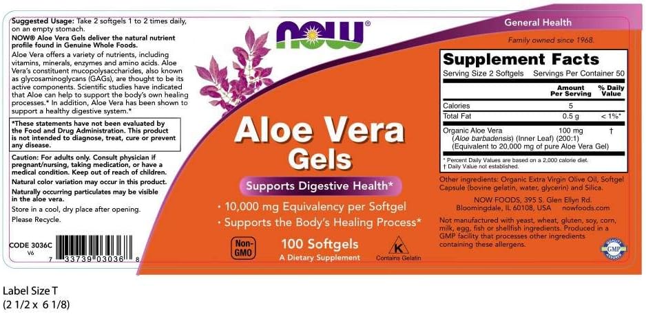 NOW Supplements, Aloe Vera (Aloe barbadensis) 10,000 mg, Supports Digestive Health*, 100 Softgels: Health & Personal Care