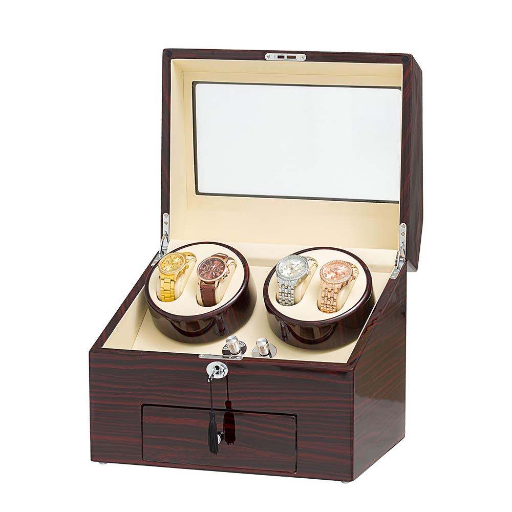 JQUEEN Automatic Wood Watch Winder Display Box 4+9 Storages
