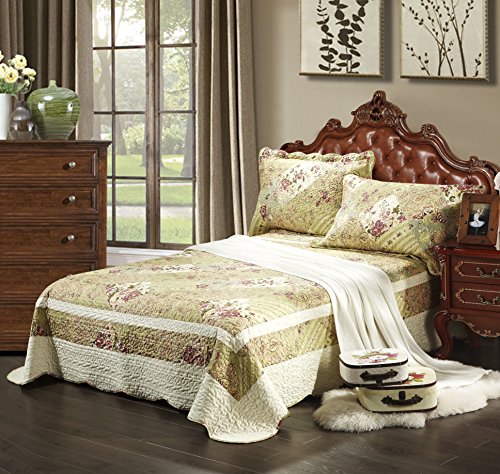 Tache 3 Piece Floral Forest Cottage Reversible Bedspread Set, California King
