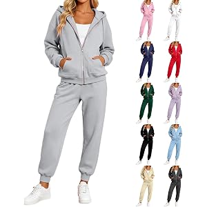 Sweatsuits Women 2 Piece Outfit Sweat Set 2026 Fall Winter Full Zip Hooded Jacket Elastic Drawstring Jogger Pants Outfit
