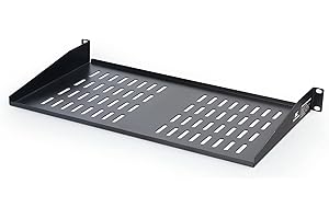 SimpleCord Rolled Steel Cantilever Rack Shelf - Universal Vented 1U Tray Compatible with 19-Inch Network Server Cabinets and AV Equipment (Black)