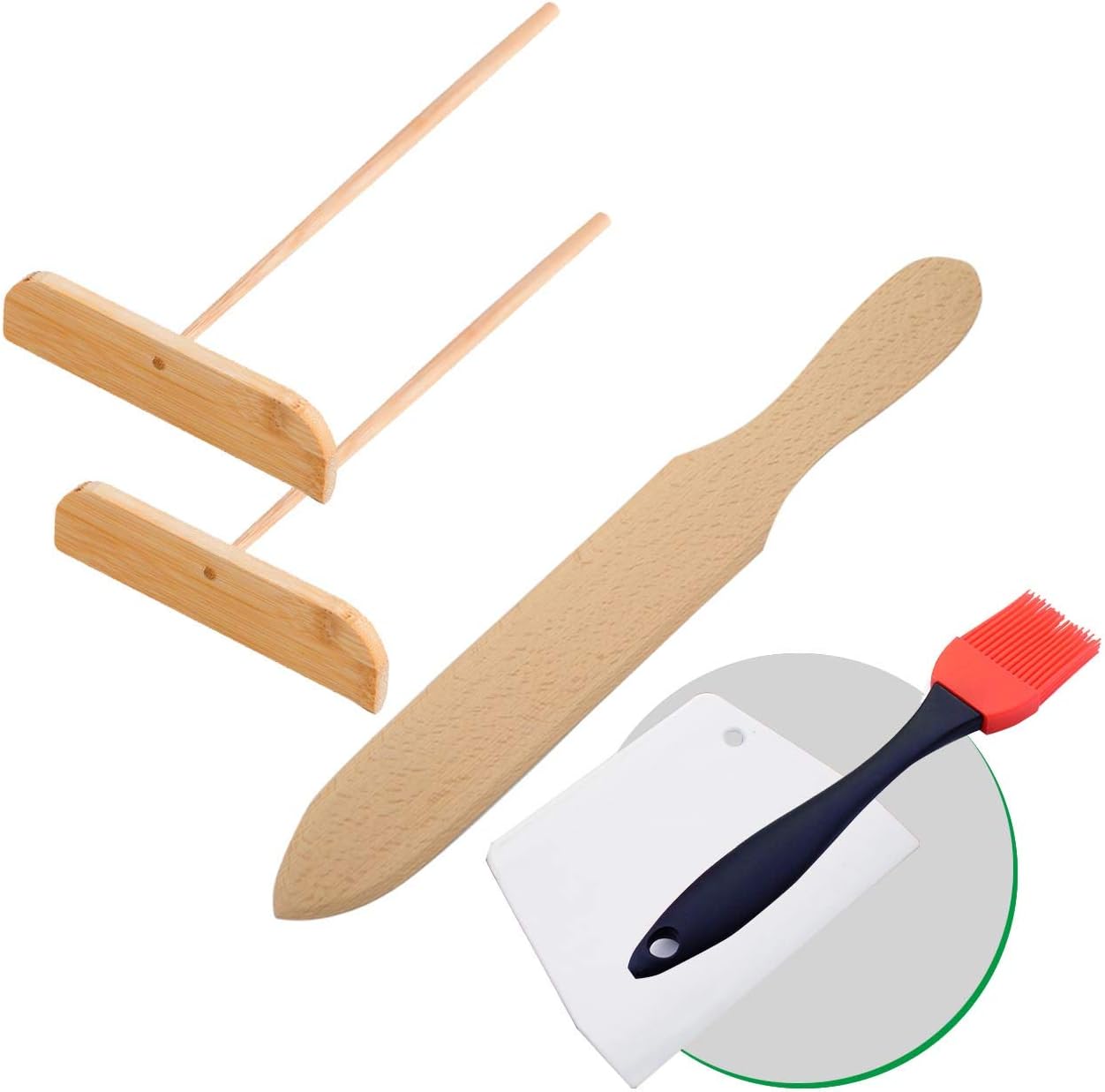 9M9 Natural Beechwood Crepe Spreader & Spatula Set (5 Piece Set) Convenient Size to Fit Medium Crepe Pan Maker|Premium Finish | Home Kitchen/Café | Breakfast Pancakes | Sweet or Savory