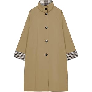 LTSCNRM Women's Plaid Spliced Long Trench Coat Single Breasted | Stand Collar, Side Pockets, Wind-resistant, Autumn and Winte