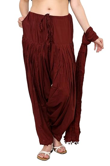 Women's Cotton Solid Patiala Salwar With Dupatta Combo Set (, Free Size, maroon)
