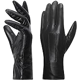 Harssidanzar Leather Gloves Women, Winter Warm Fleece Lining Touchscreen Texting Warm Driving Lambskin Leather Gloves GL018