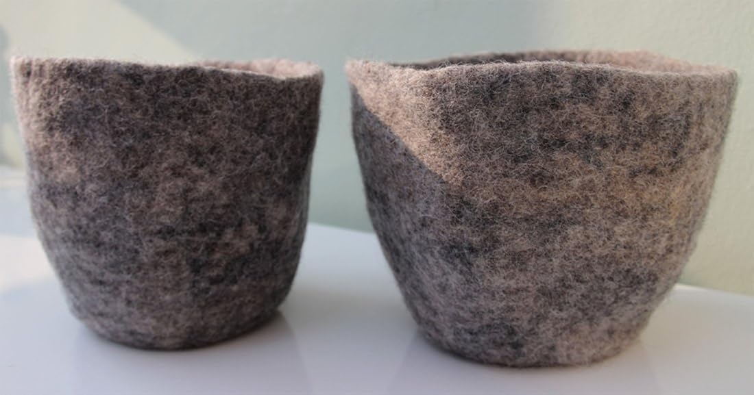 Maharanis Felt Planter Basket Storage Scandic Design Felt Hat Pure Wool Handmade Pebble Diameter Approx. 21 cm - Image 4