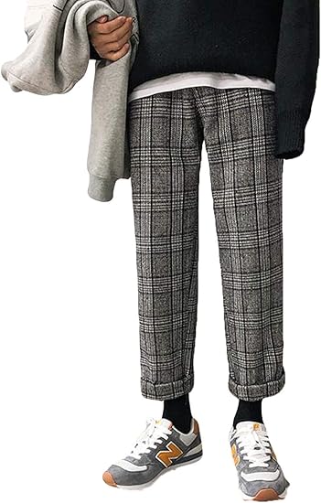 Amazon Debangni チェック柄 パンツ メンズ ロングパンツ 秋冬 綿 ストレートパンツ 無地 ストレッチ おしゃれ ワイドパンツ ガウチョ ゆったり 通勤 通学 カジュアル 韓国風 ロングパンツ 通販