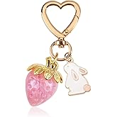 YKEBVPW Cute Strawberry Keychain Planner Charms Handbag Purse Decor Key Chain Charm Lanyard Accessories for Handbags Adorable Heart Bunny Bag Charm
