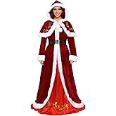 brableewear Mrs. Claus Costume for Women Sant Claus Dress with Hood Cape Christmas Cosplay Outfits Adult Xmas Dress Up