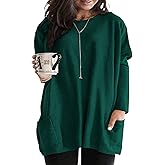 Eytino Womens Plus Size Long Sleeve Tops Crewneck Lightweight Sweatshirt Loose Casual Oversized T Shirts with Pockets(1X-5X)