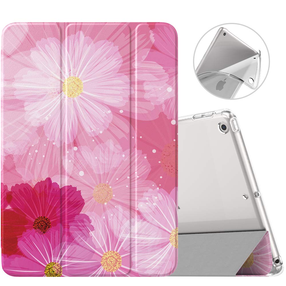 MoKo Case for iPad 9th Generation 2021/ iPad 8th Generation 2020/ iPad 7th Generation 2019, Soft Translucent TPU Frosted Back Cover Slim iPad 10.2 inch Case with Stand, Auto Wake/Sleep, Coreopsis