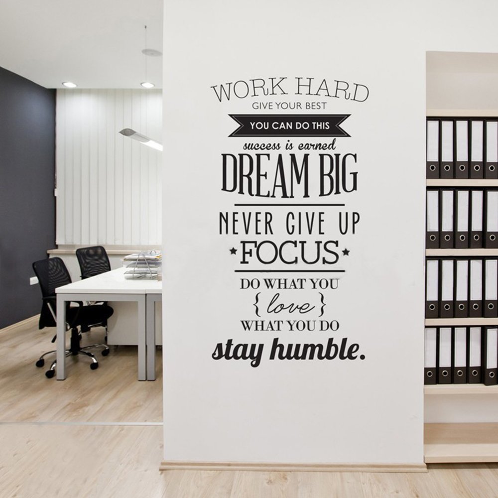 Motivational “Work Hard” Quotes Wall Art Stickers Inspirational Words Letters Simple Decorative Removable DIY Vinyl Wall Decals Living Room, Bedroom Mural
