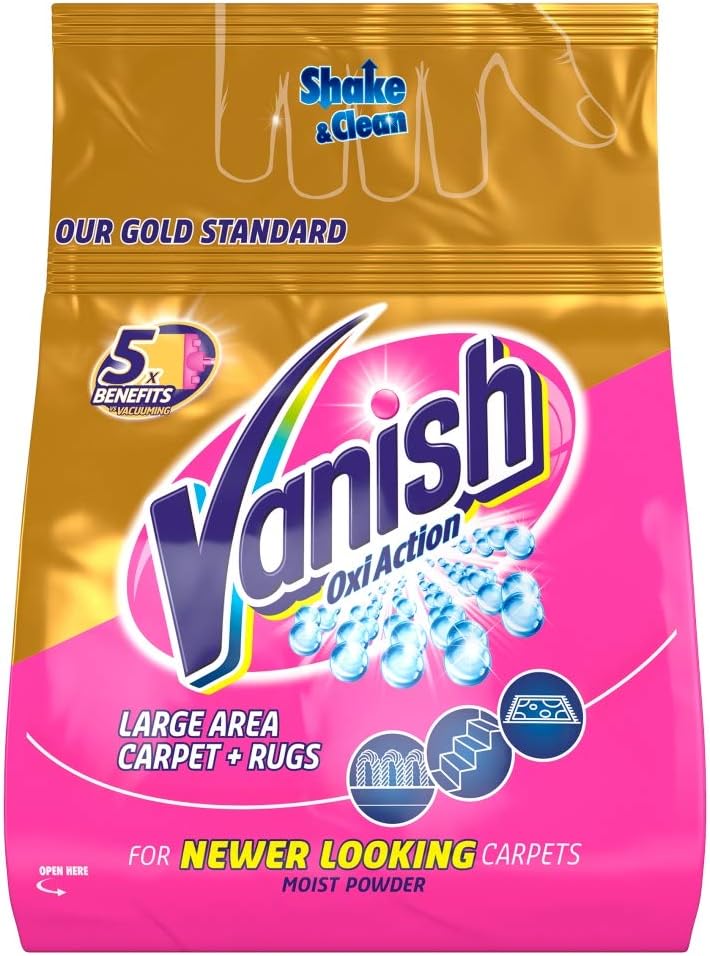 Vanish Gold Oxi Action Upholstery & Carpet Cleaner, Stain Remover Powder for Large Area Cleaning 650g, New, 650 g (Pack of 1)