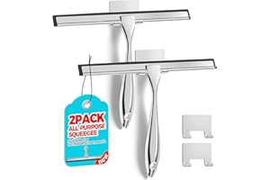 ALFLOD 2PACK All-Purpose Shower Squeegee for Shower Glass Doors, Tile Shower Walls, Bathroom, Window, Glass and Car Windshield, Mirrors and Kitchen-Stainless Steel, 9.9 Inches, Silver