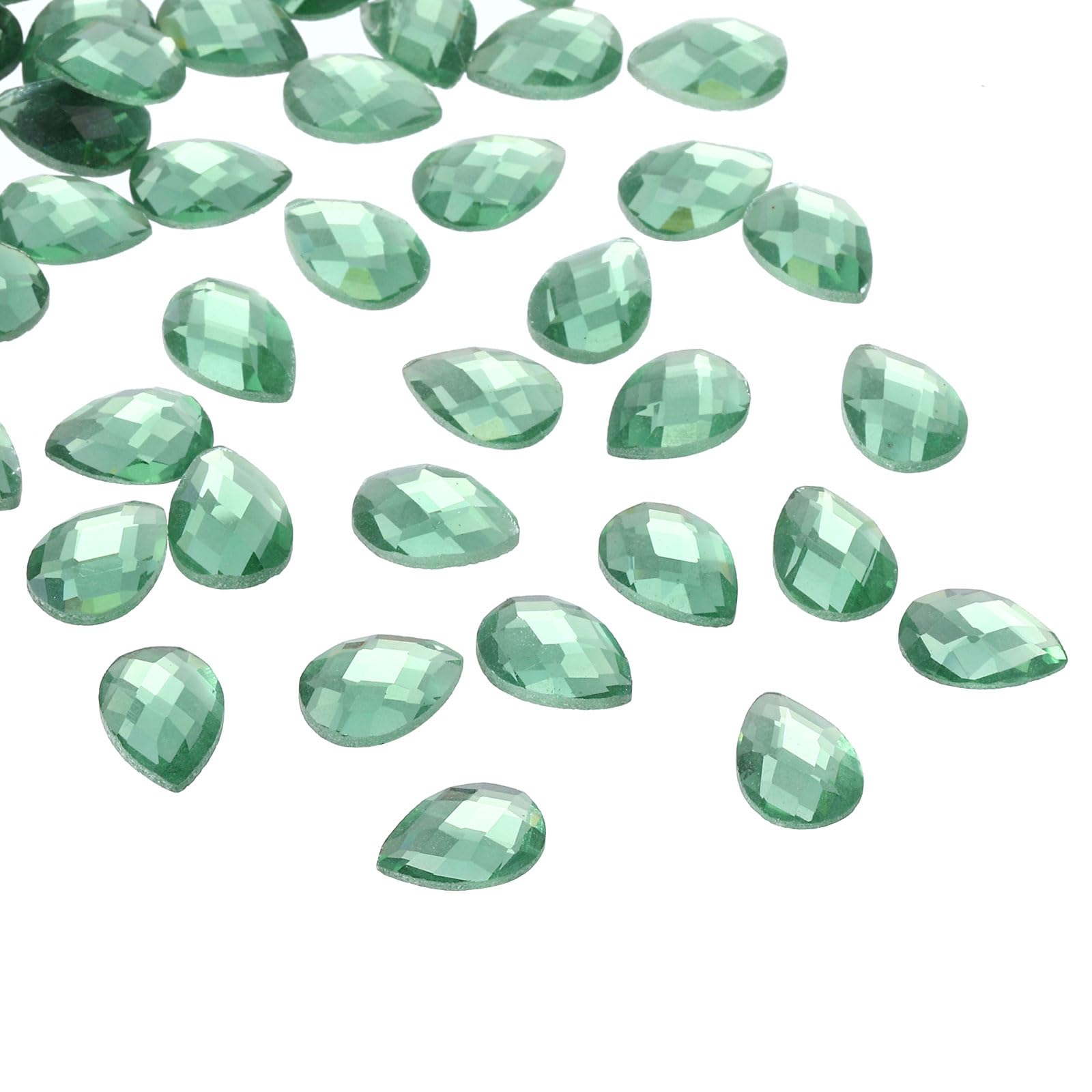 PATIKIL Acrylic Teardrop Gems, 100 Pcs 14x10mm Flat Back Teardrop Rhinestones Plastic Gems for Jewelry Making DIY Craft, Green