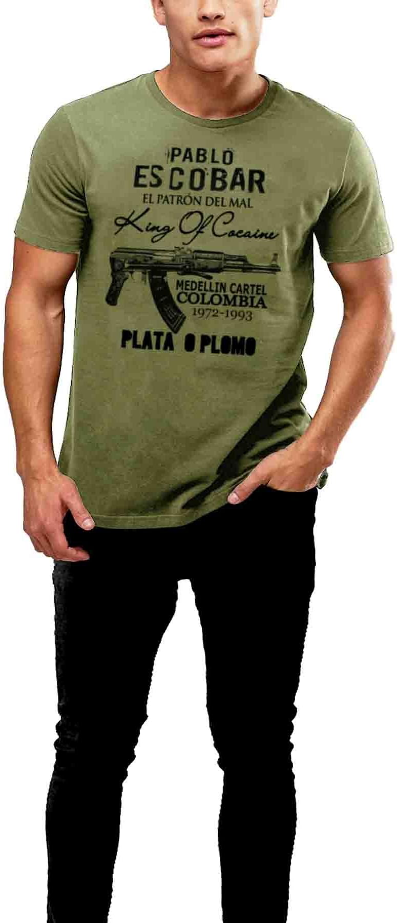 Pablo Escobar T-Shirt Medellin Cartel Plato O Plomo Narcos Uzi (X-Large, Miltary Green)