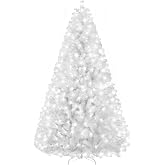 VINCONLIDY Prelit White Christmas Tree 6ft - White Halloween Tree with 300 LED Lights, 726 PVC Branches, Halloween &amp; Xmas Tree for Holiday Decorations, Metal Stand and Hinged Branches