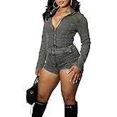 Geulis Denim Shorts Sets Women 2 Piece Outfits Bodycon Zipper Long Sleeve Jean Jacket High Waisted Jean Shorts Set