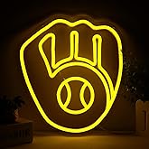 Balanar Baseball Neon Signs for Garage or Man Cave Decor, Gifts With Milwaukee Basebll or Rugby Team Logo, Yellow Baseball Neon for Parties, Bars,Dorms, Office Wall Art and Game Room Decor