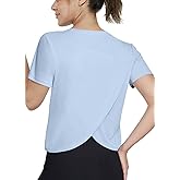 Hiwzffy Women's Workout Shirts Short Sleeve Cropped Split Back Athletic Tops Active Running Gym Quick Dry Sun Shirts UPF 50+
