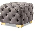 CYYTLFSD Velvet Fabric Upholstered Ottoman Gold Finished Button Tufted Footstool (Dark Gray)