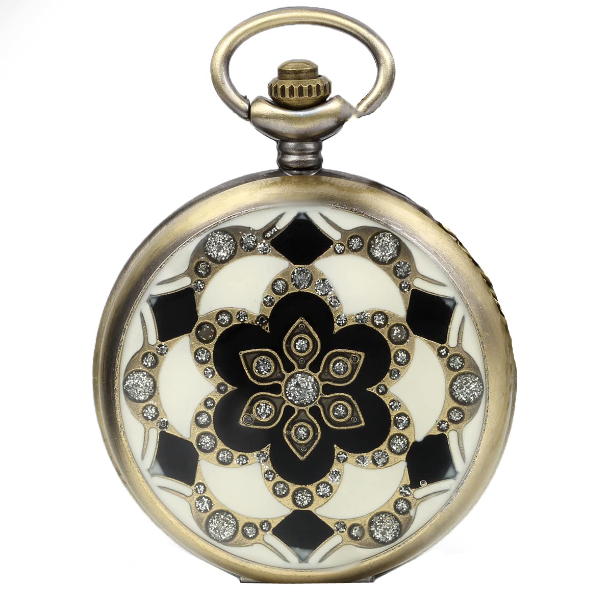 JewelryWe Romantic Gift for Mom Peach Blossom Floral Woman Pocket Watch Pendant Necklace with Chain in Gift Bag