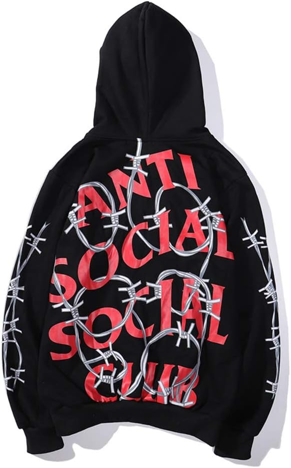 KRILY Anti Social Social Club Mens Hoodie Novelty Lightweight Durable Pullover Loose Long Sleeve Baseball Uniform,Black,M