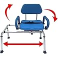 Carousel Sliding Transfer Bench with Swivel Seat. Premium PADDED Bath and Shower Chair with Pivoting Arms. Space Saving Desig
