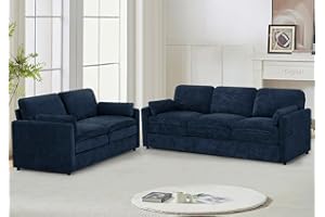 Lesofair 2 Pieces Chenille Couch Set with Well-Filled Pillows, Modern 3 Seats and 2 Seats Sofa with Soft Backrests, Classic Upholstered Sectional Couch with Thickened Cushions for Living Room, Blue