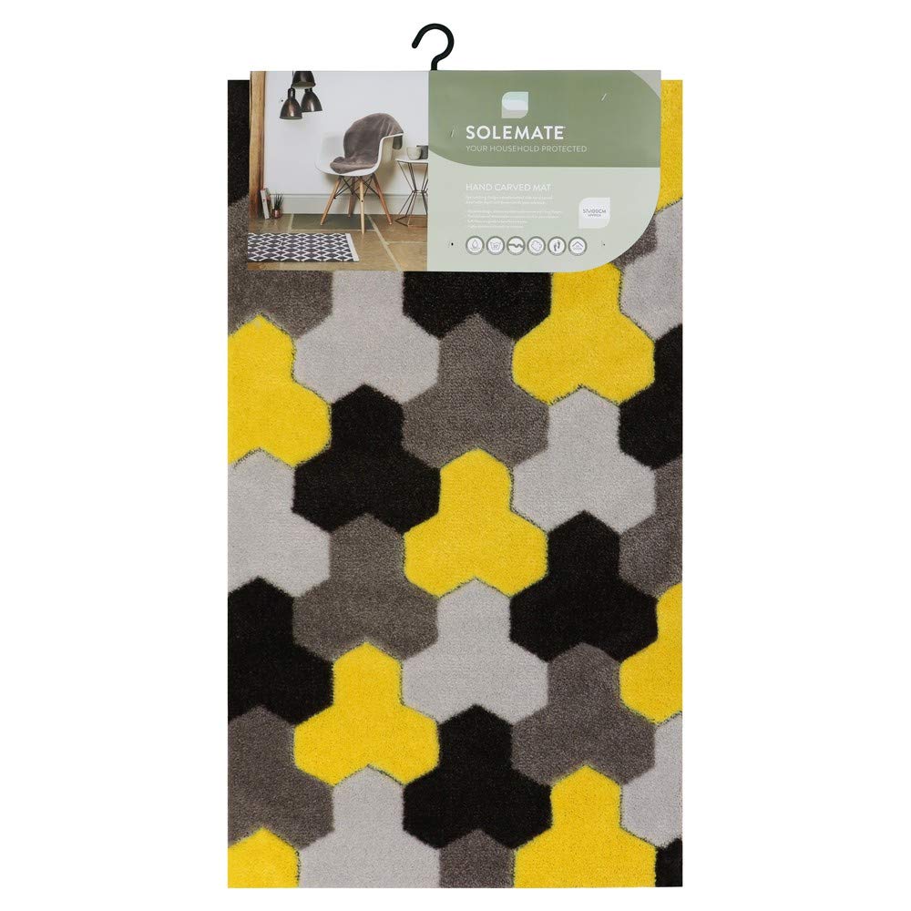 JVL SOLEMATE Hand Carved Geometric Door Mat, Yellow, One size, 01-460