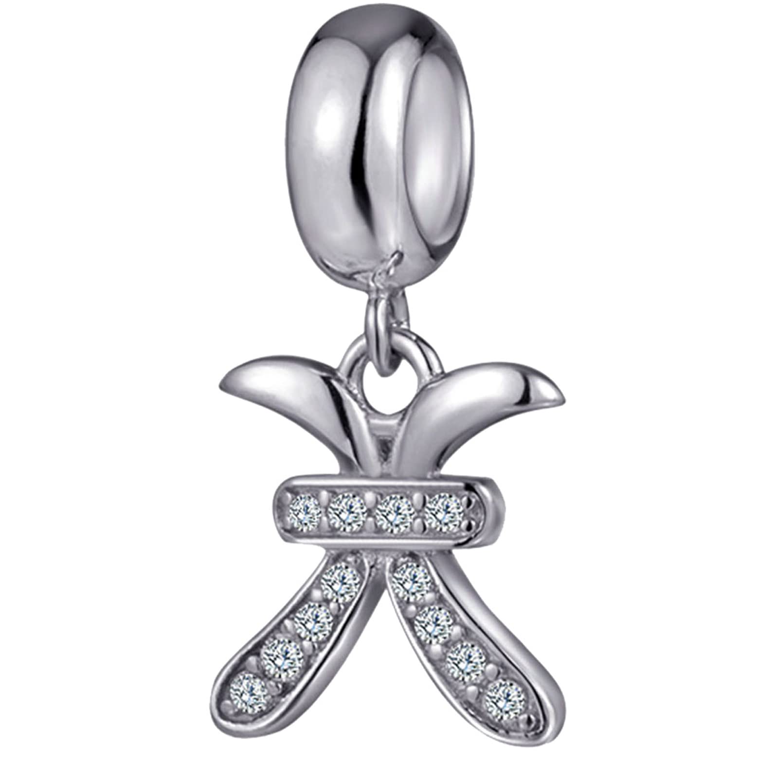 Pisces Zodiac Star Sign Charms fit Pandora St Patrick's Bracelet - 925 Sterling Silver Necklace Pendant, 12 Horoscope CZ Beads, Gift for Bride/Wedding/Februery/March Birthday
