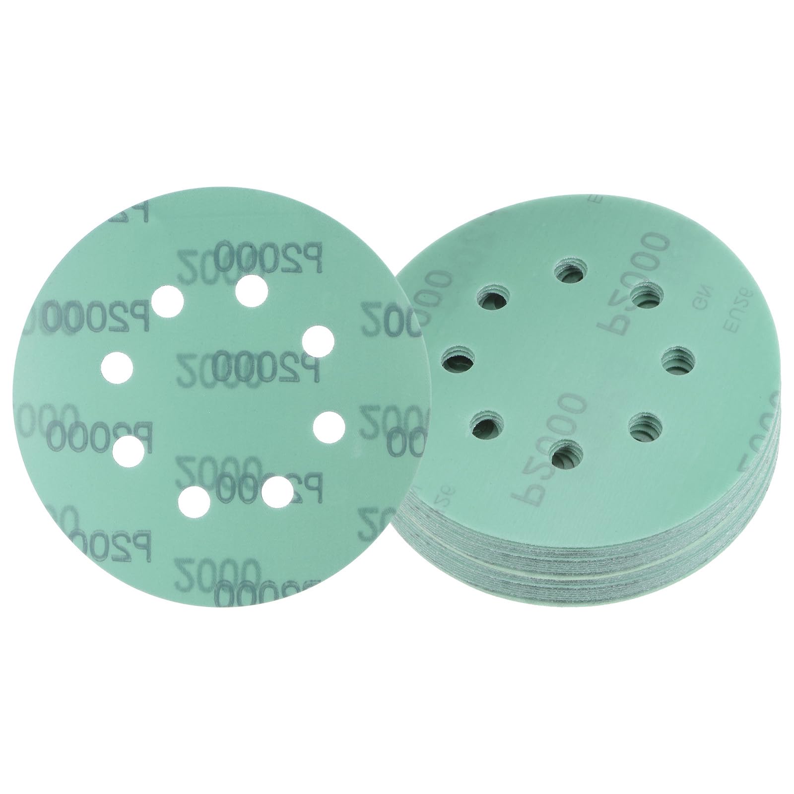 Kozelo 25pcs Green Film Sanding Discs - [5 Inch 2000 Grits 8 Hole ] Round Aluminum Oxide Hook & Loop Wet Dry Sander Pads for Wood Metal Polishing Use| Zirconium Corundum Sandpaper