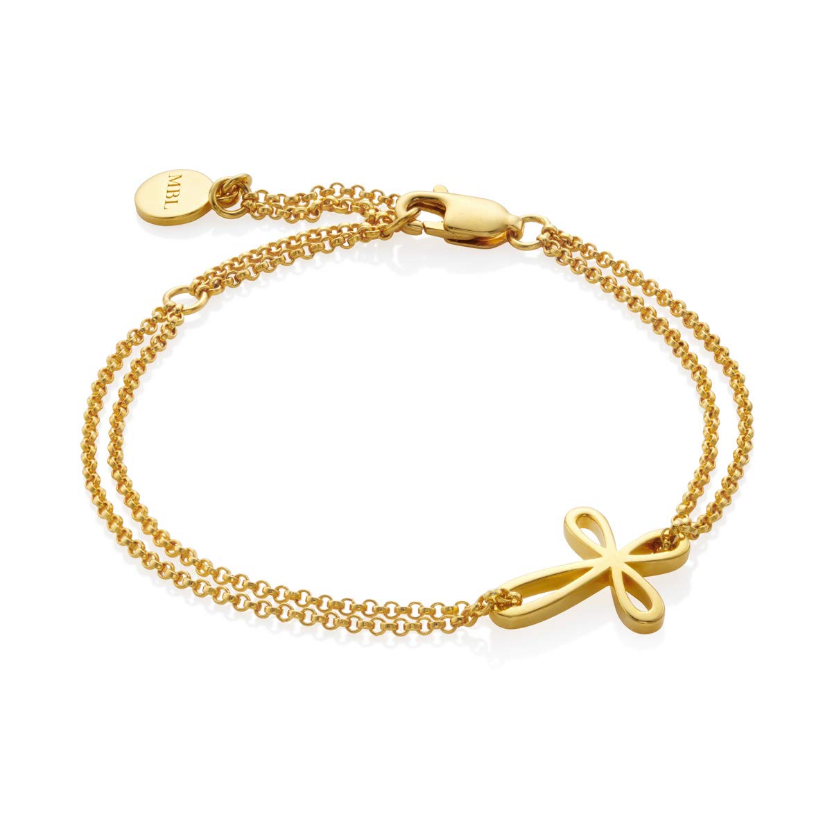 Molly Brown London 18ct Gold Plated Signature Cherish Cross Bracelet. Ideal for Christening, Holy Communion Gifts for Girls, Flower Girl and Bridesmaids Gifts