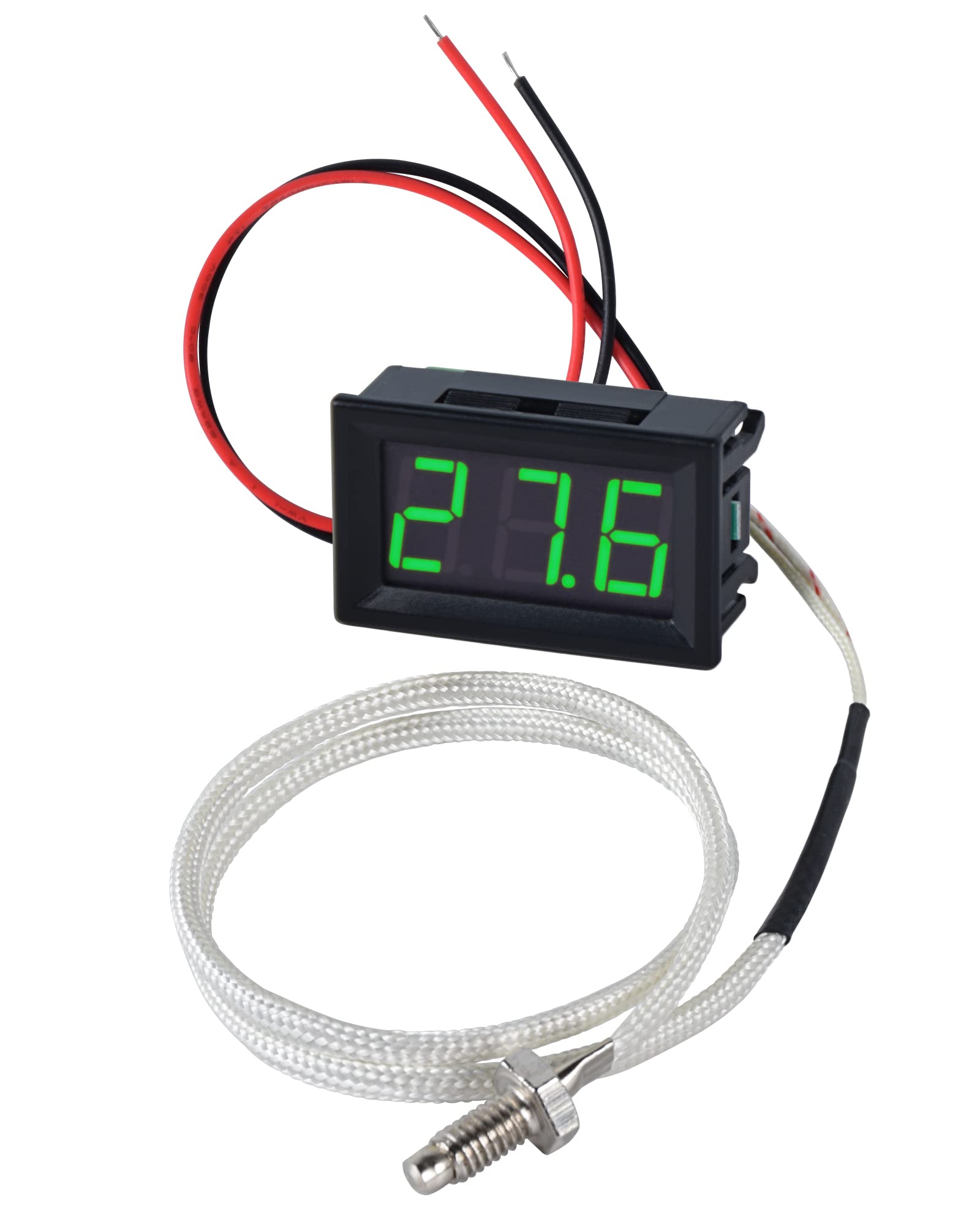 FBBULES DC 12V Digital Thermometer LED Industrial Thermometer with K-type Thermocouple Waterproof Probe -30～800℃ High Temperature Meter, Green