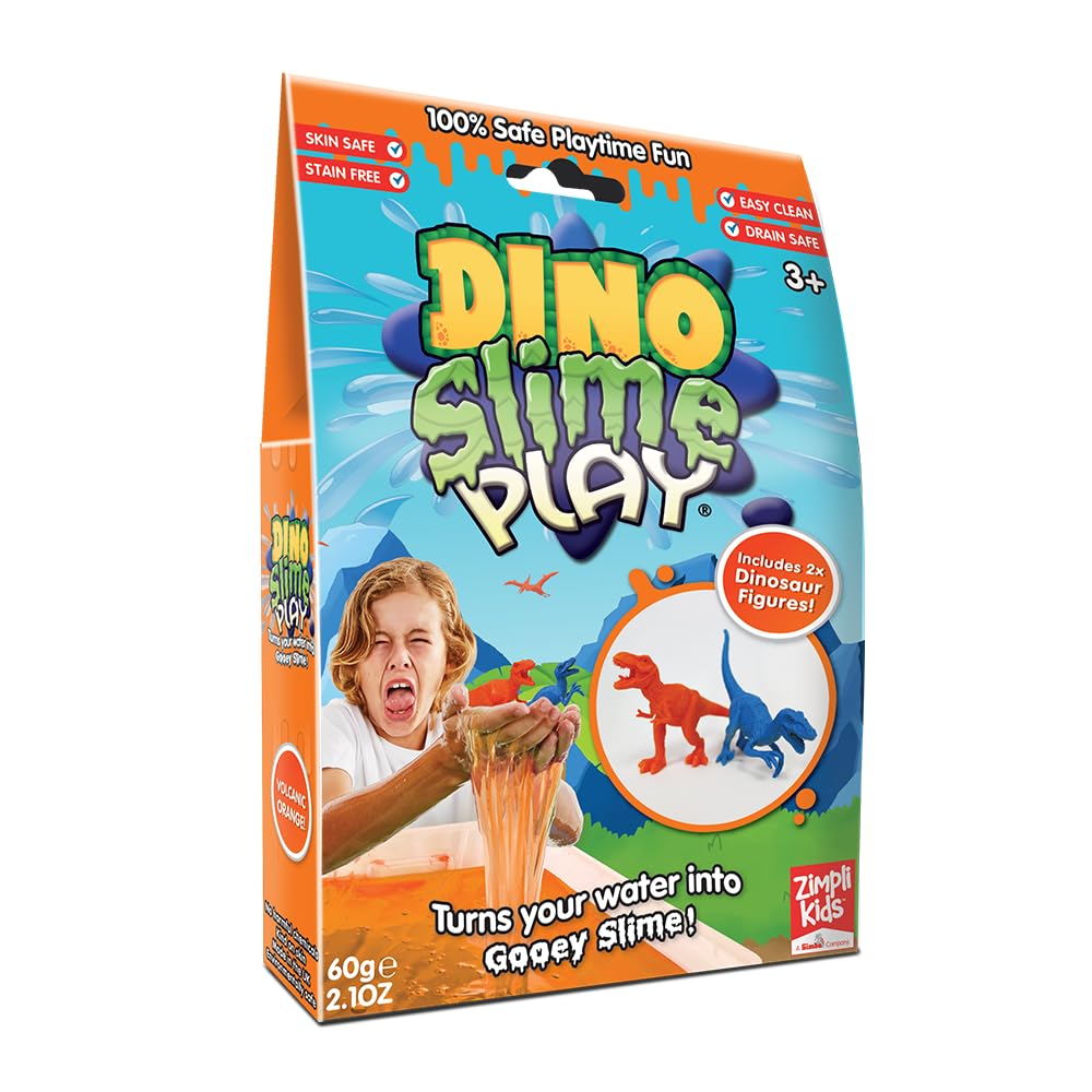 ZIMPLI - Dino Slime Play Orange, 2 x Dinosaur figures, Magically turns water into thick, colourful slime, Magic Pretend Play Gift, Certified Biodegradable
