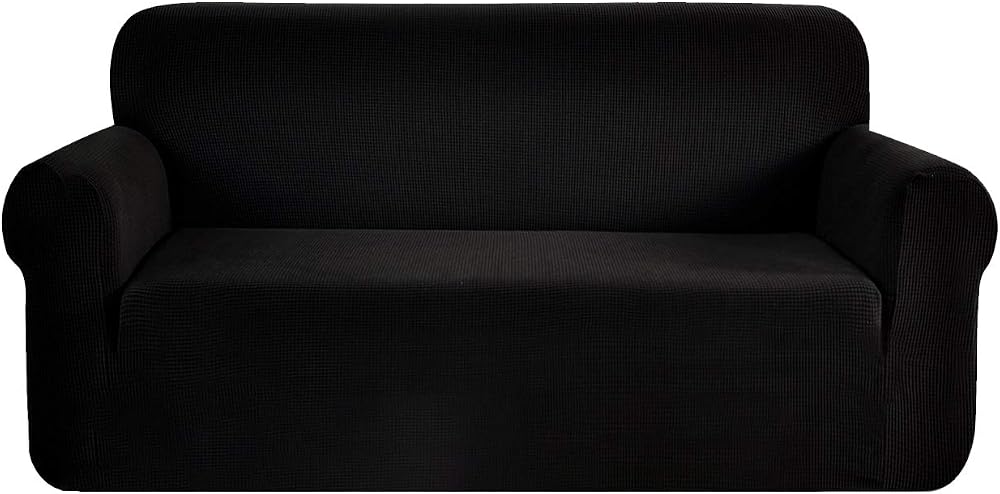 SAMSTEX 3 Seater Sofa Cover 1-Piece High Stretch 72-92 Inch Black