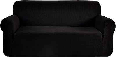 SAMSTEX 3 Seater Sofa Cover 1-Piece High Stretch 72-92 Inch Black
