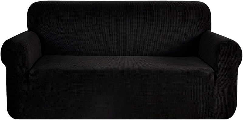 SAMSTEX 3 Seater Sofa Cover 1-Piece High Stretch 72-92 Inch Black