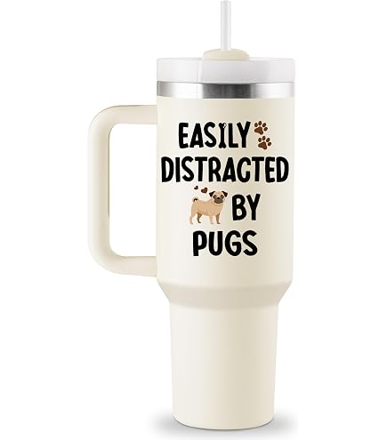 Pug Dog Tumbler With Handle & Straw – 40oz Vacuum Insulated Stainless Steel Water Bottle, Gift For Dog Lovers