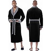 Lotus Linen Men’s Plush Robe - Personalized Spa Robes for Men - Fleece Hooded Bathrobe - Long Bathrobes With Pockets