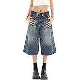 Chmnigma Baggy Wide Leg Cropped Jeans for Women Men Low Waist Jorts Y2k Casual Denim Pants Grunge Summer Clothes.