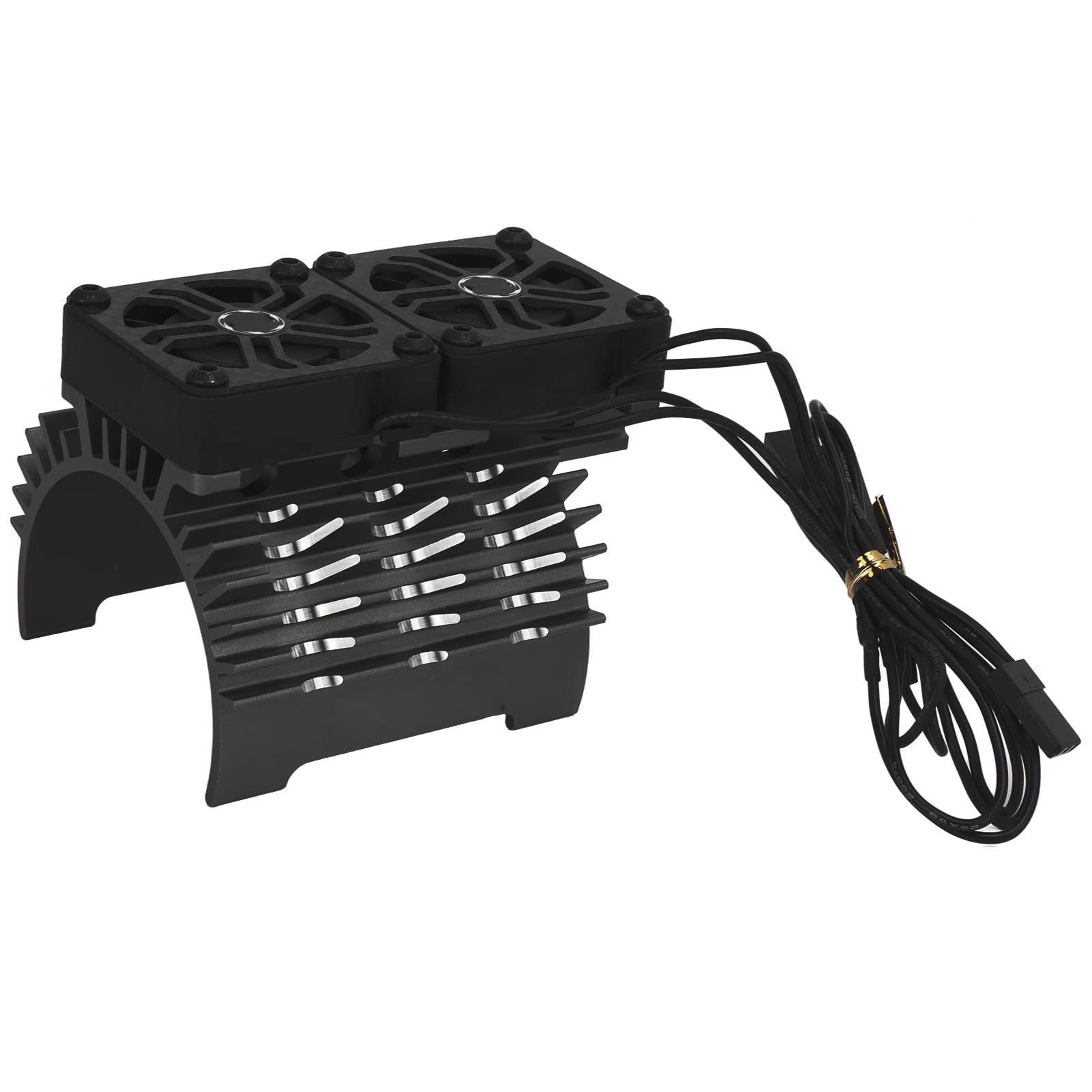 Dual Fan Motor Heatsink, 55/56/58mm Brushless Motor Cooling Fan Radiators for 1/5 Remote Control Car 8.4V 16000RPM (black)