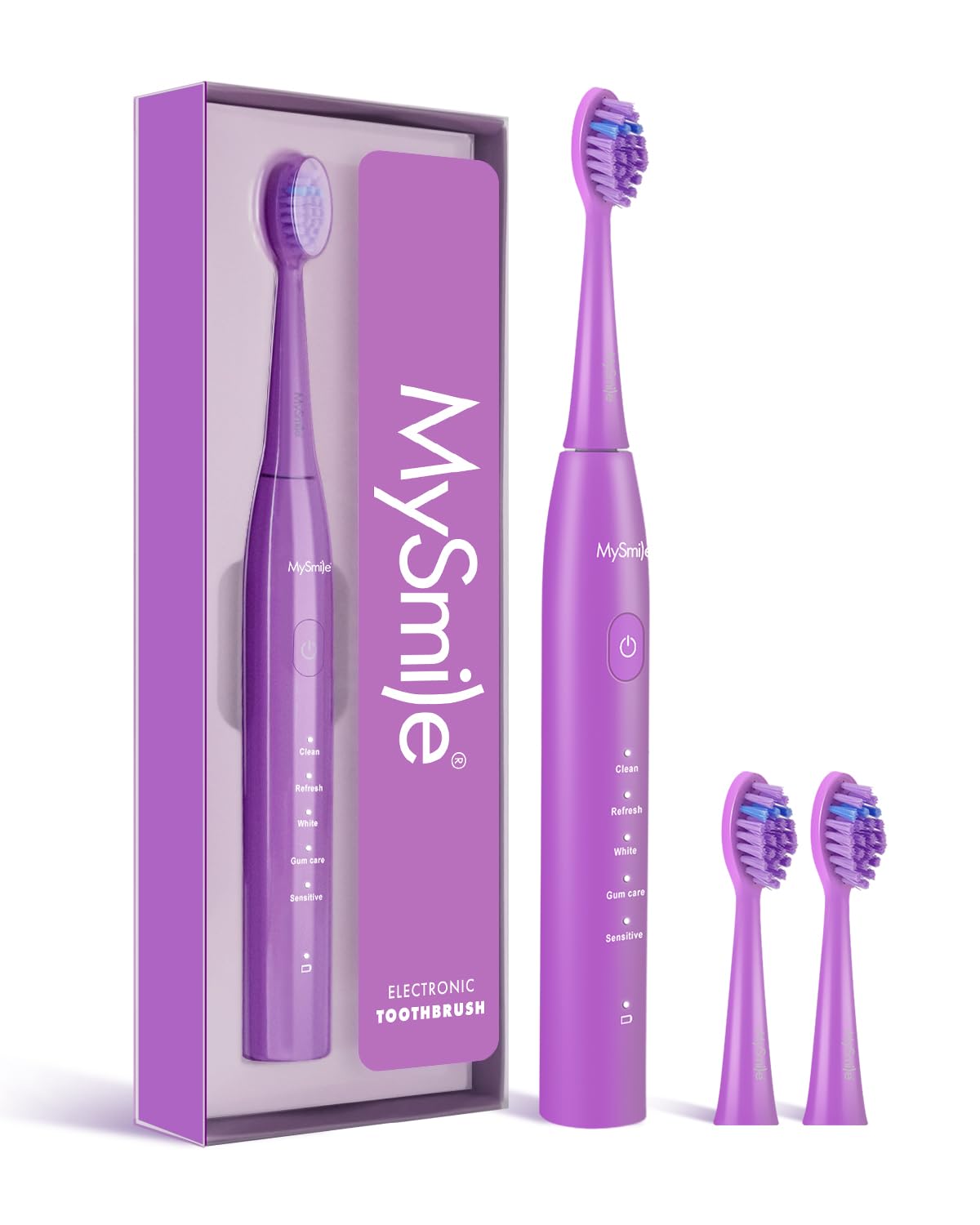 MySmile DY156 Electric Toothbrush for Adults, Rechargeable Sonic Automatic Toothbrush Portable with 2 Brush Heads, 2 Mins 5 Modes Smart Timer, 45000VPM, One Charge for 60 Days - Purple