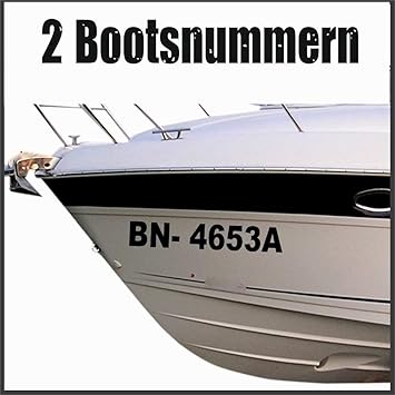 2 x amtliche Bootsnummern/ Bootskennzeichen aus seewasserfester Hochleistungs Klebe Folie, viele Farben & Schriften zur Auswa