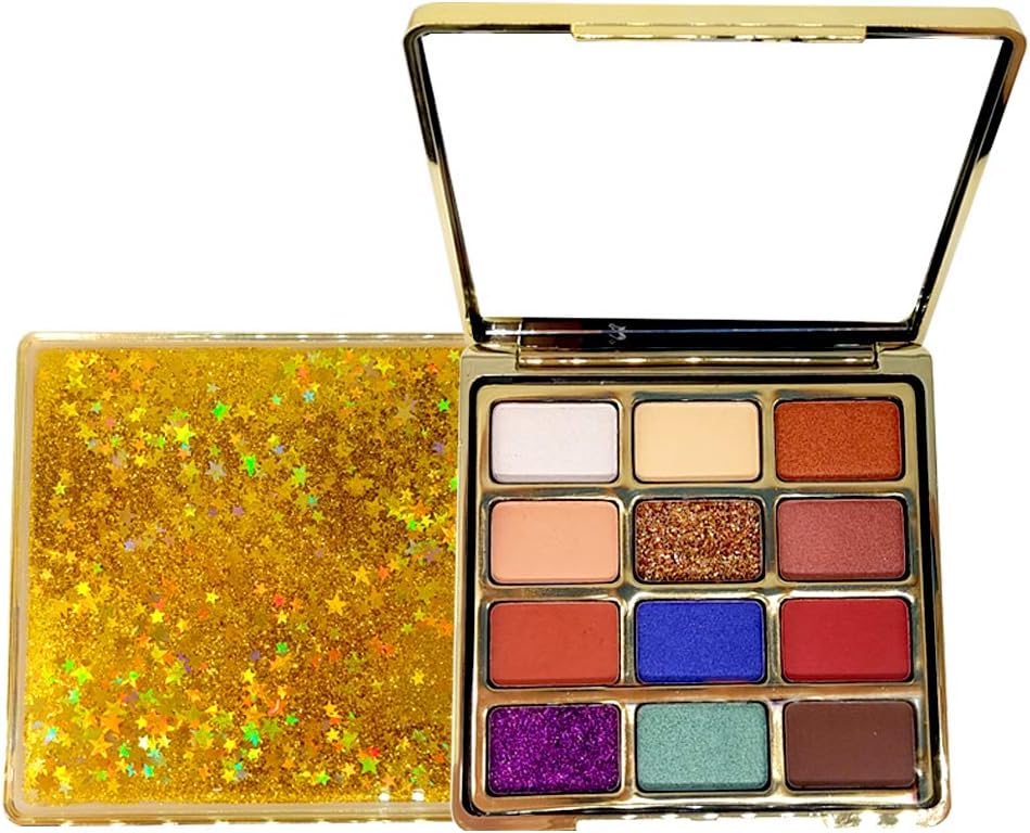 Eye Shadow Makeup Palette With Mirror, Bright Matte Shimmer Glitter Eyeshadow Palette 12 Colors (Quicksand Case)